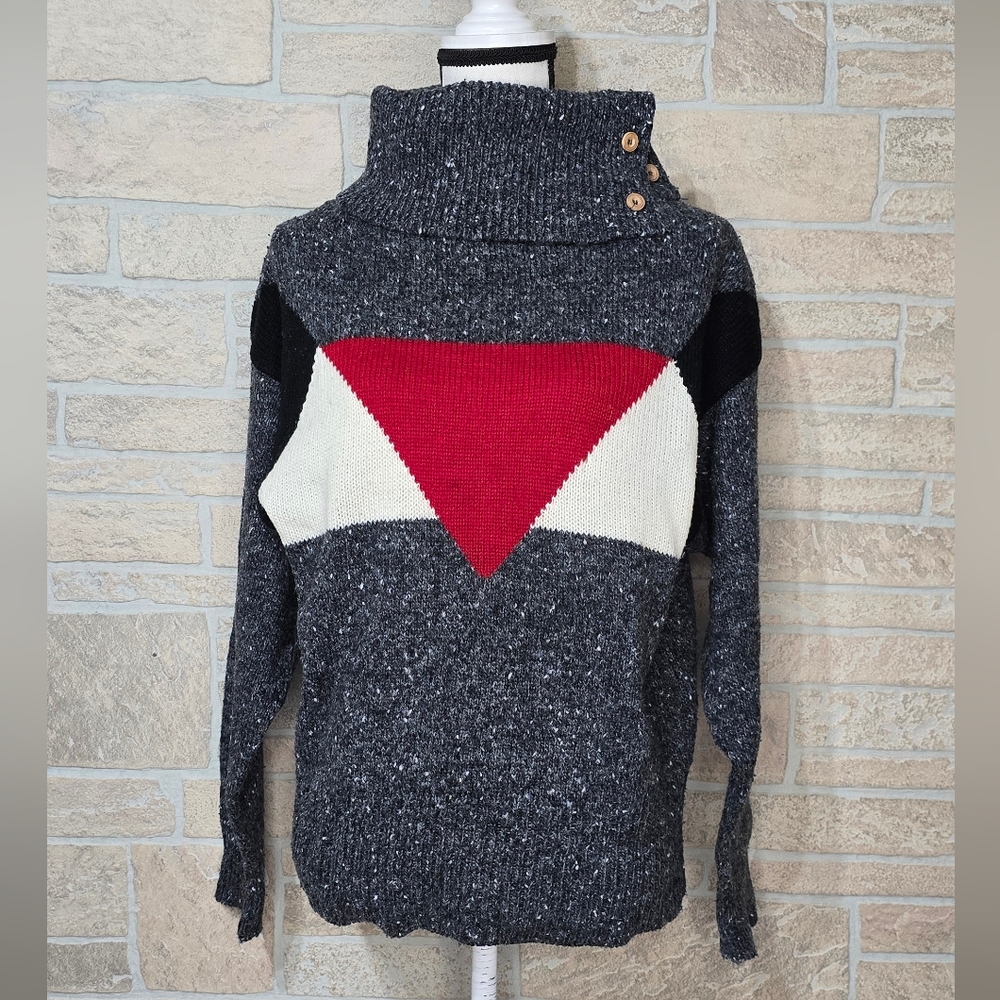 VTG GAP Clothing Turtleneck Sweater Donegal Style  Colorblock Button Collar L
